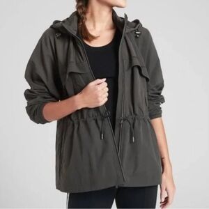 Athleta Rain to Shine Small Dark Olive Hooded Jacket